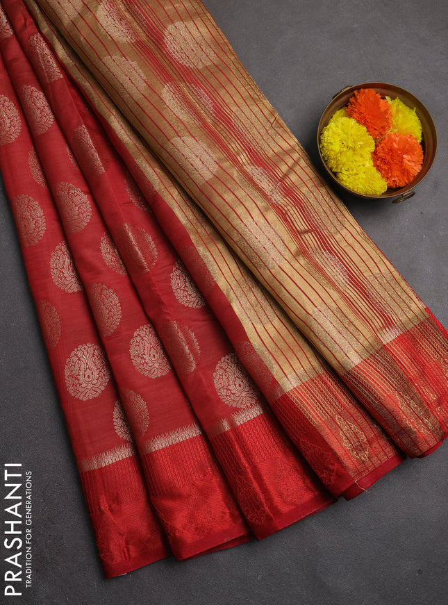 Semi raw silk saree maroon with allover thread & zari woven buttas and thread woven border