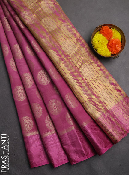 Semi raw silk saree mauve pink with allover thread & zari woven buttas and thread woven border