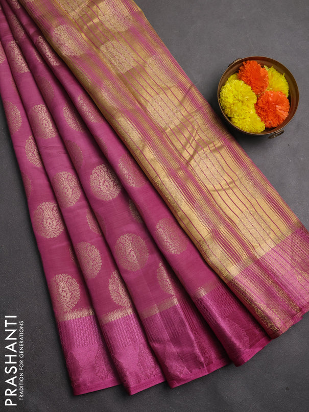 Semi raw silk saree mauve pink with allover thread & zari woven buttas and thread woven border
