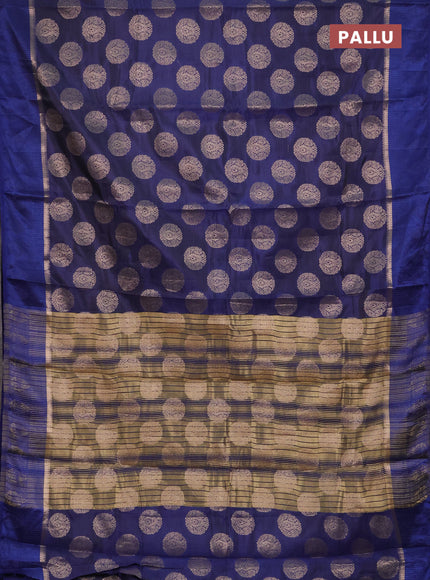 Semi raw silk saree blue with allover thread & zari woven buttas and thread woven border