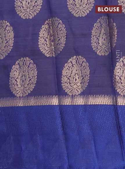 Semi raw silk saree blue with allover thread & zari woven buttas and thread woven border