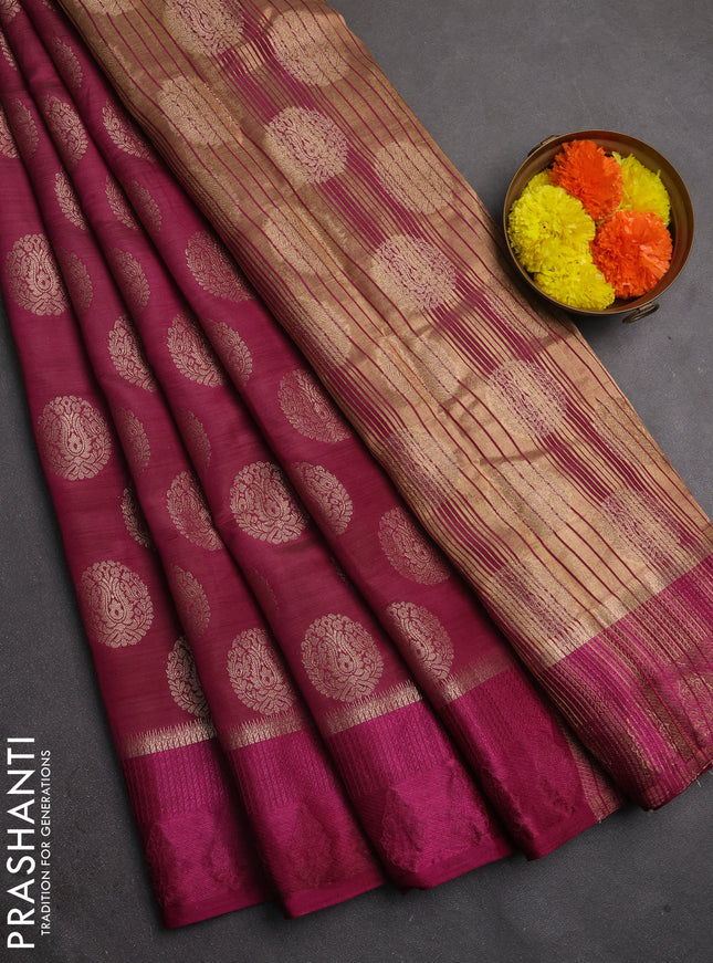 Semi raw silk saree deep purple with allover thread & zari woven buttas and thread woven border