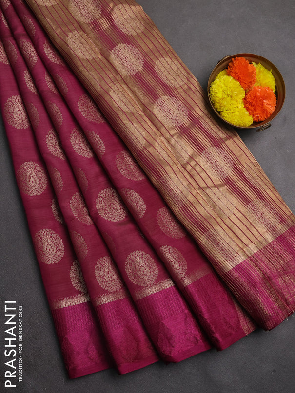 Semi raw silk saree deep purple with allover thread & zari woven buttas and thread woven border