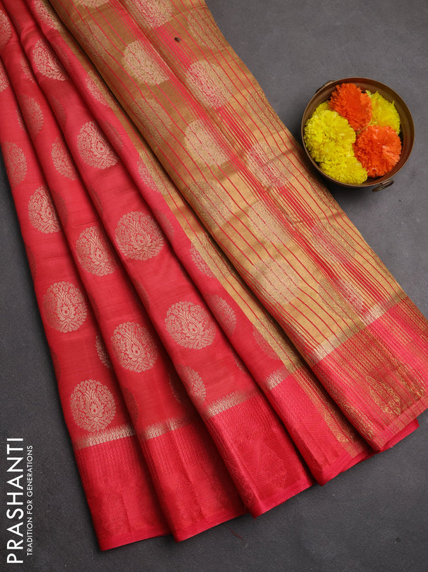 Semi raw silk saree pink with allover thread & zari woven buttas and thread woven border