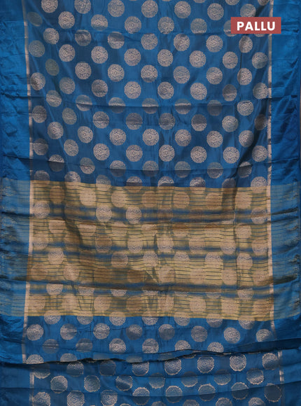 Semi raw silk saree cs blue with allover thread & zari woven buttas and thread woven border
