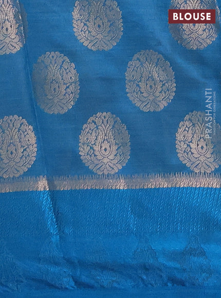 Semi raw silk saree cs blue with allover thread & zari woven buttas and thread woven border