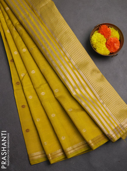 Semi raw silk saree lime yellow with allover thread & zari woven buttas and woven border