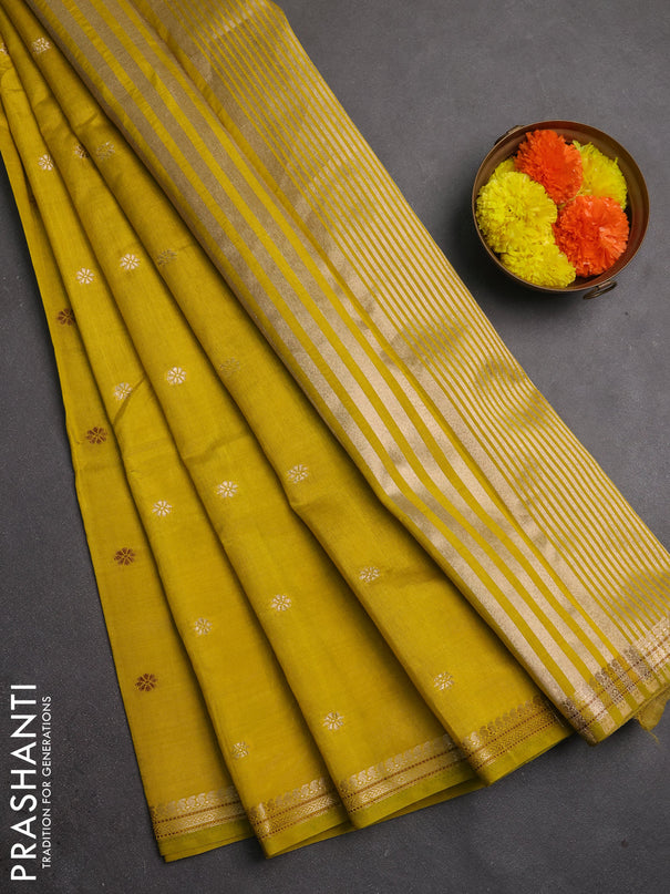 Semi raw silk saree lime yellow with allover thread & zari woven buttas and woven border