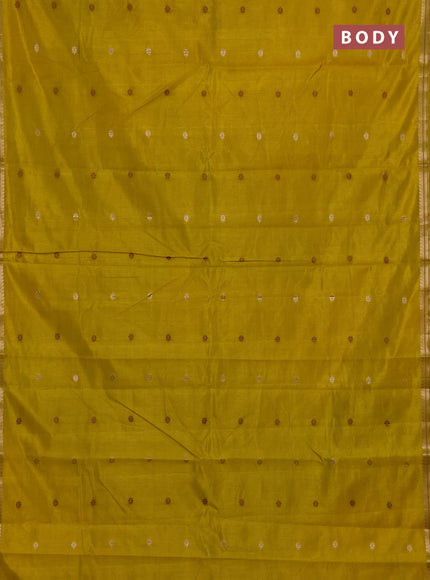 Semi raw silk saree lime yellow with allover thread & zari woven buttas and woven border