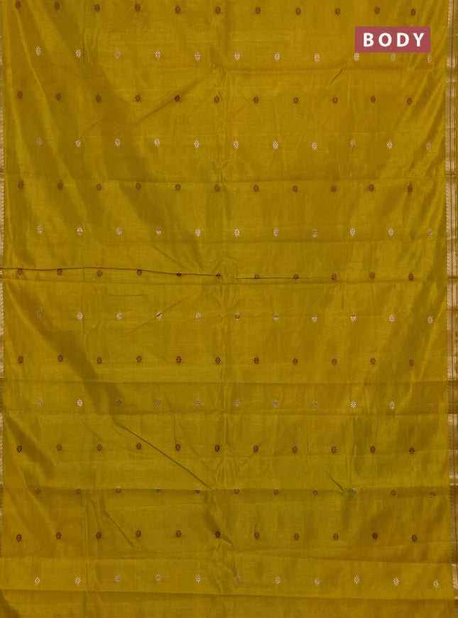 Semi raw silk saree lime yellow with allover thread & zari woven buttas and woven border