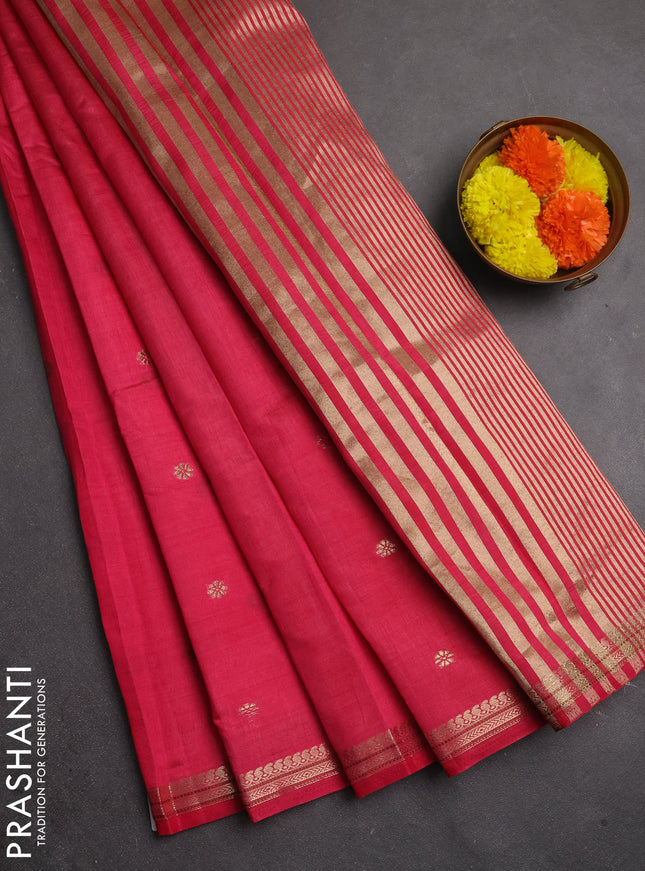 Semi raw silk saree pink with allover thread & zari woven buttas and woven border