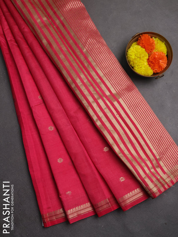 Semi raw silk saree pink with allover thread & zari woven buttas and woven border