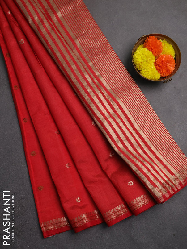 Semi raw silk saree maroon with allover thread & zari woven buttas and woven border