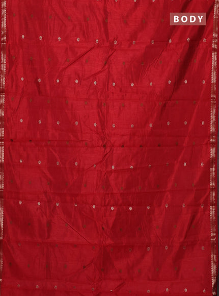 Semi raw silk saree maroon with allover thread & zari woven buttas and woven border