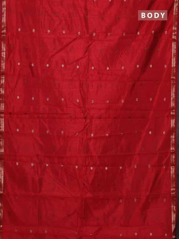 Semi raw silk saree maroon with allover thread & zari woven buttas and woven border