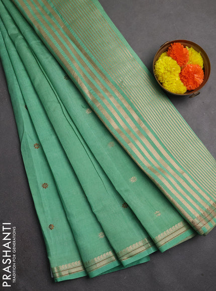 Semi raw silk saree teal green with allover thread & zari woven buttas and woven border