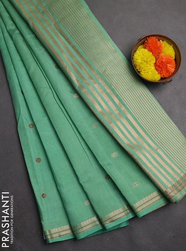 Semi raw silk saree teal green with allover thread & zari woven buttas and woven border