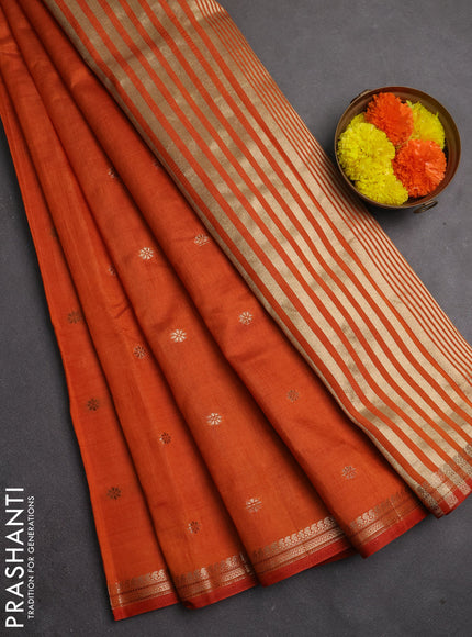 Semi raw silk saree rust shade with allover thread & zari woven buttas and woven border