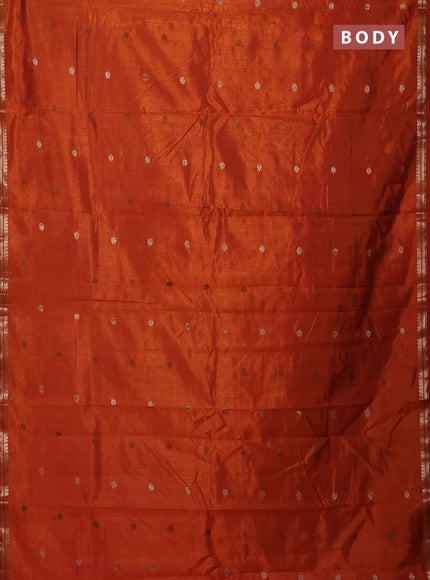 Semi raw silk saree rust shade with allover thread & zari woven buttas and woven border