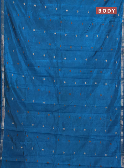 Semi raw silk saree peacock blue with allover thread & zari woven buttas and woven border