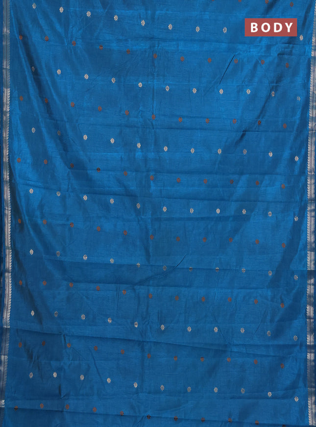 Semi raw silk saree peacock blue with allover thread & zari woven buttas and woven border