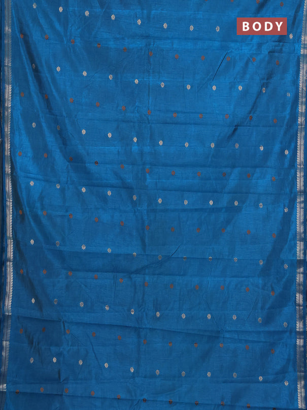 Semi raw silk saree peacock blue with allover thread & zari woven buttas and woven border