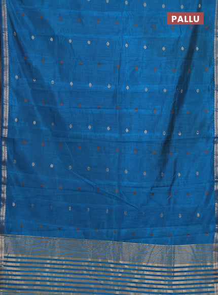 Semi raw silk saree peacock blue with allover thread & zari woven buttas and woven border
