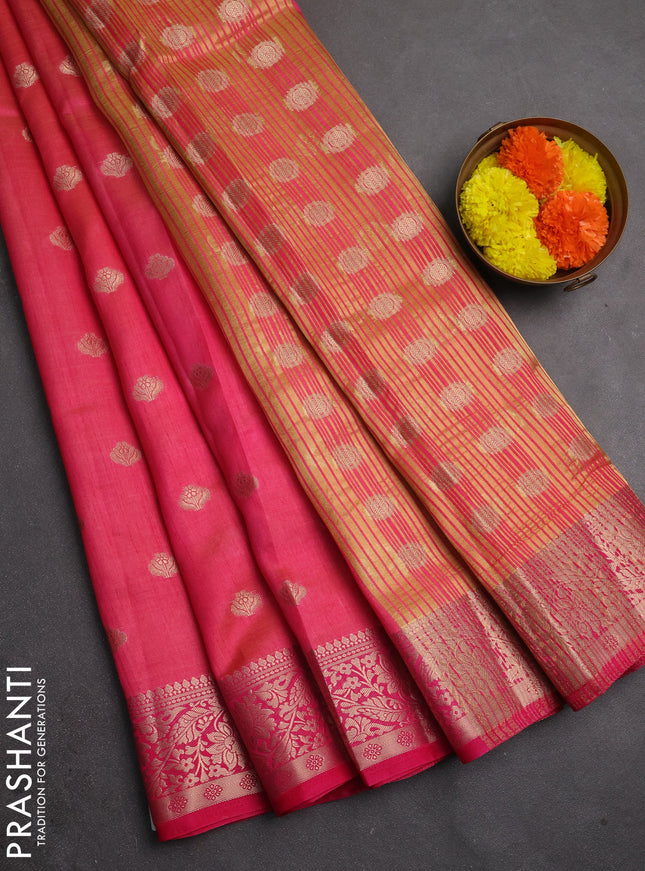 Semi raw silk saree pink  with allover thread & zari woven buttas and zari woven border