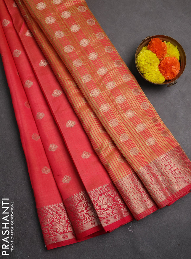 Semi raw silk saree pink with allover thread & zari woven buttas and zari woven border
