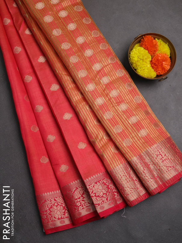 Semi raw silk saree pink with allover thread & zari woven buttas and zari woven border