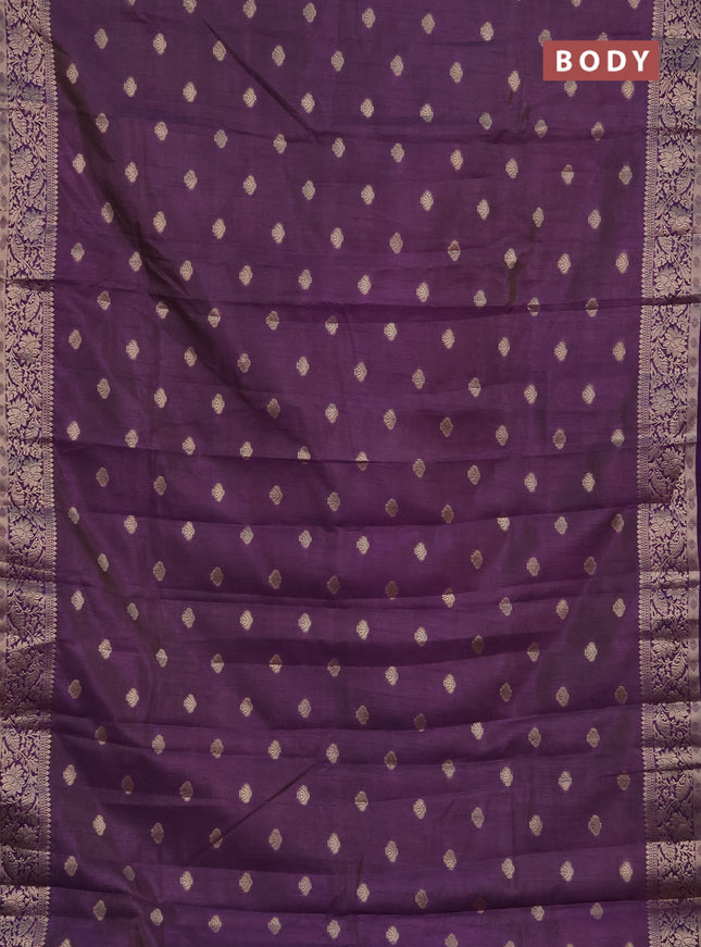 Semi raw silk saree deep purple with allover thread & zari woven buttas and zari woven border