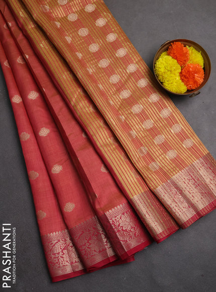 Semi raw silk saree maroon with allover thread & zari woven buttas and zari woven border