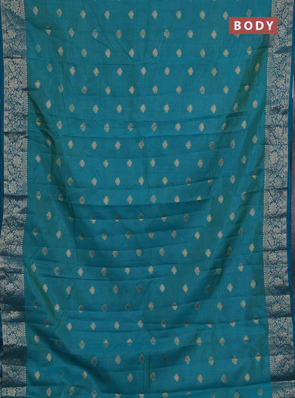 Semi raw silk saree teal blue with allover thread & zari woven buttas and zari woven border