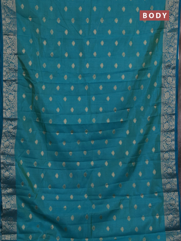 Semi raw silk saree teal blue with allover thread & zari woven buttas and zari woven border