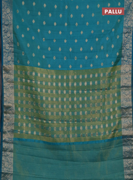 Semi raw silk saree teal blue with allover thread & zari woven buttas and zari woven border
