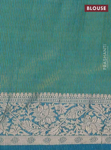 Semi raw silk saree teal blue with allover thread & zari woven buttas and zari woven border