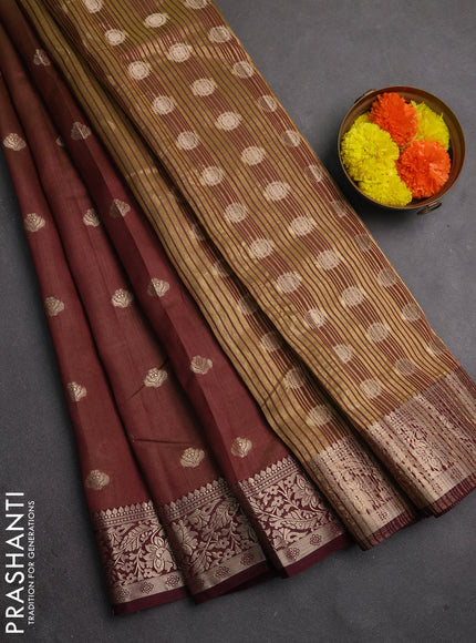 Semi raw silk saree deep wine shade with allover thread & zari woven buttas and zari woven border