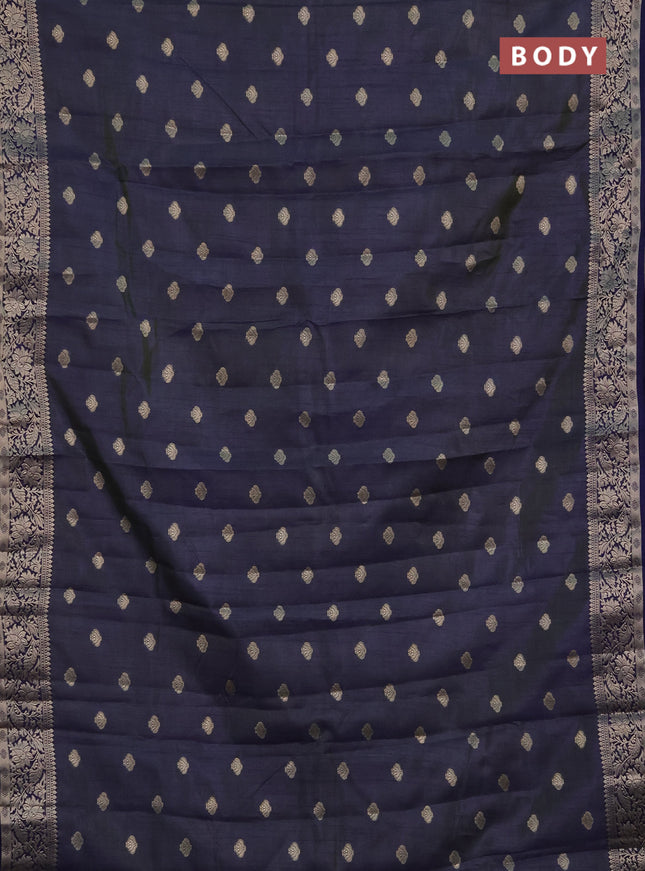 Semi raw silk saree dual shade of green and navy blue with allover thread & zari woven buttas and zari woven border