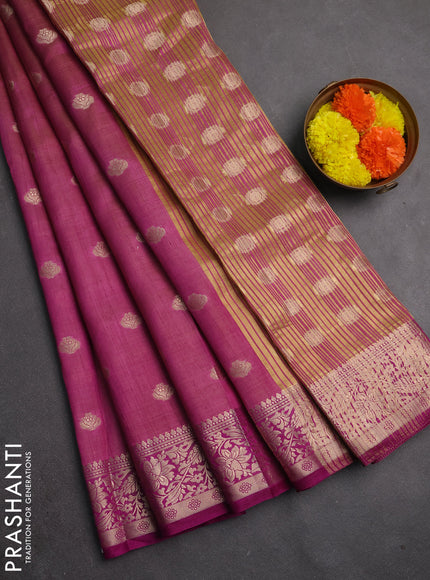 Semi raw silk saree deep purple with allover thread & zari woven buttas and zari woven border
