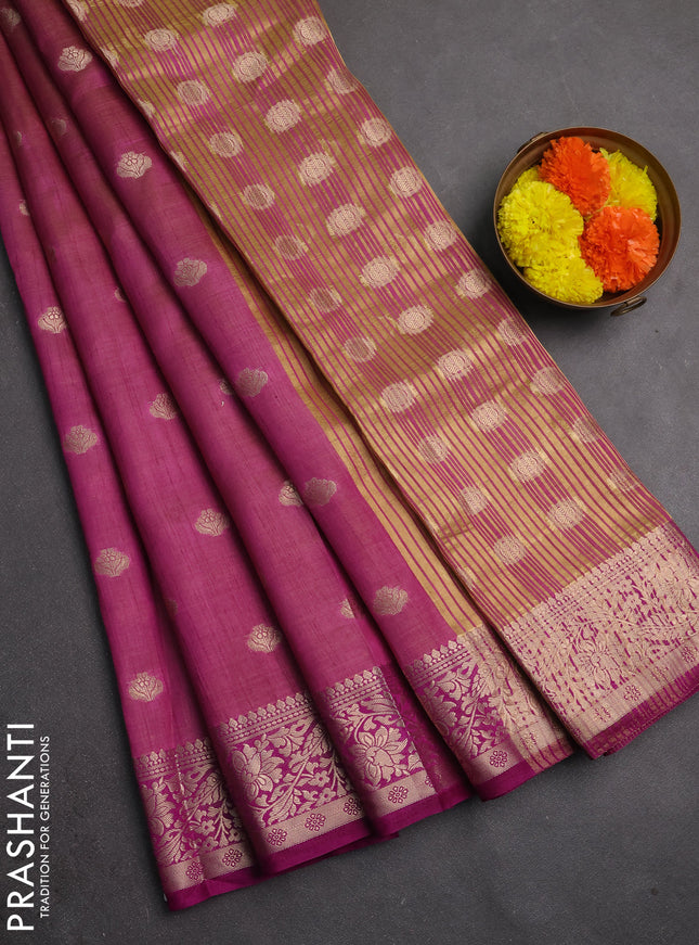 Semi raw silk saree deep purple with allover thread & zari woven buttas and zari woven border