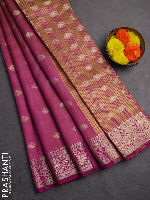 Semi raw silk saree deep purple with allover thread & zari woven buttas and zari woven border