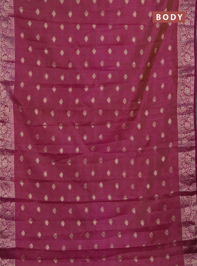 Semi raw silk saree deep purple with allover thread & zari woven buttas and zari woven border