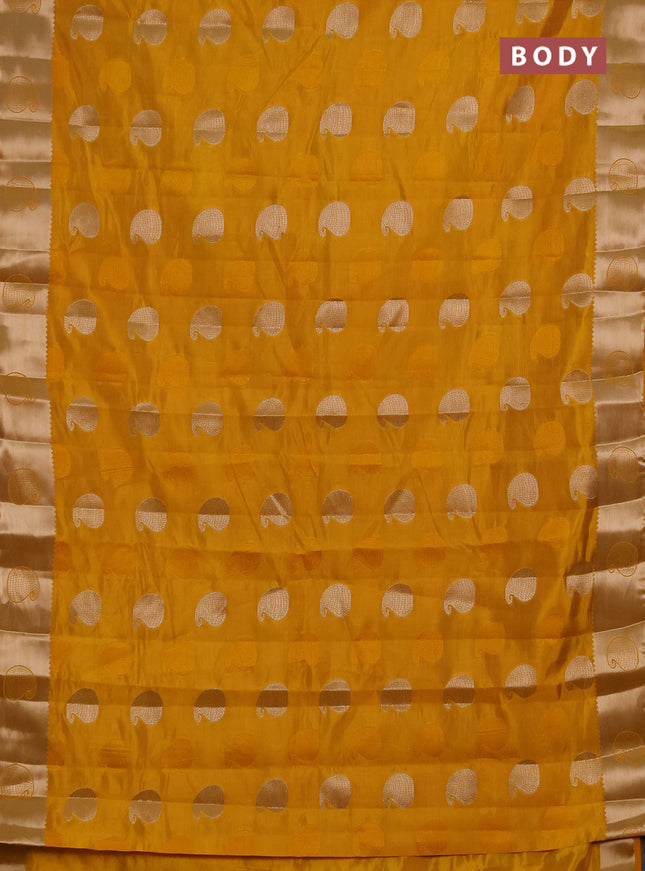Semi raw silk saree mustard yellow with allover thread & zari woven buttas and zari woven butta border
