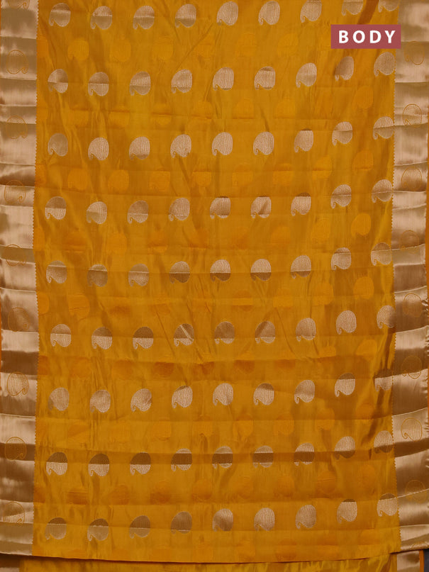 Semi raw silk saree mustard yellow with allover thread & zari woven buttas and zari woven butta border