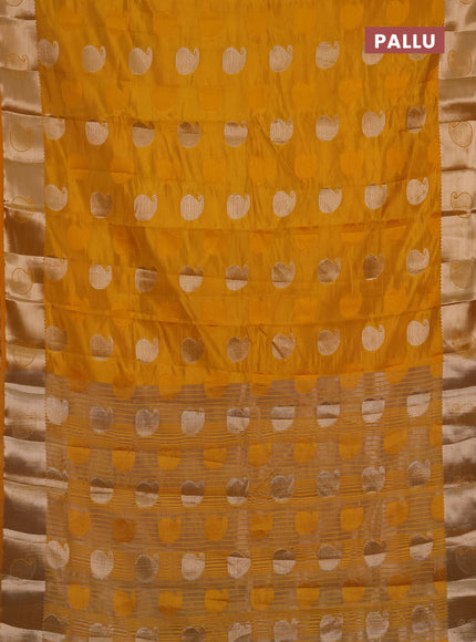 Semi raw silk saree mustard yellow with allover thread & zari woven buttas and zari woven butta border