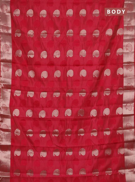 Semi raw silk saree tomato pink with allover thread & zari woven buttas and zari woven butta border