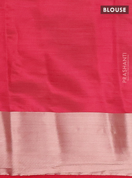 Semi raw silk saree tomato pink with allover thread & zari woven buttas and zari woven butta border
