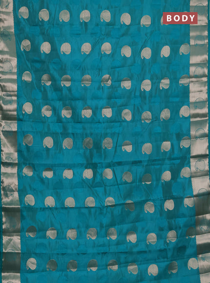 Semi raw silk saree teal green with allover thread & zari woven buttas and zari woven butta border