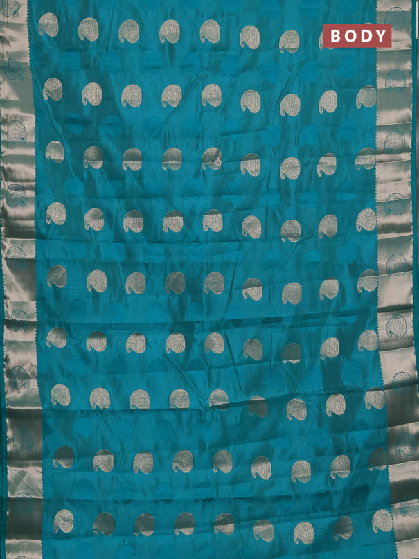 Semi raw silk saree teal green with allover thread & zari woven buttas and zari woven butta border