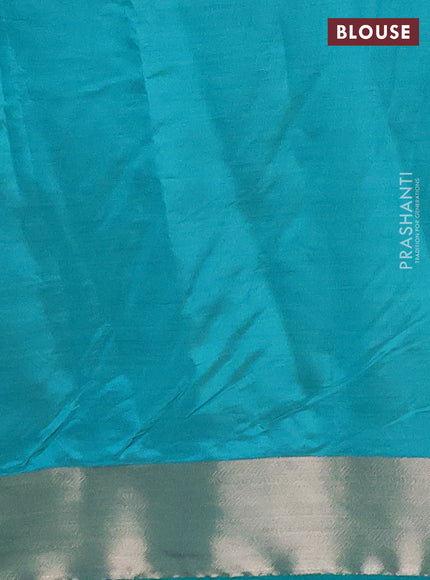 Semi raw silk saree teal green with allover thread & zari woven buttas and zari woven butta border
